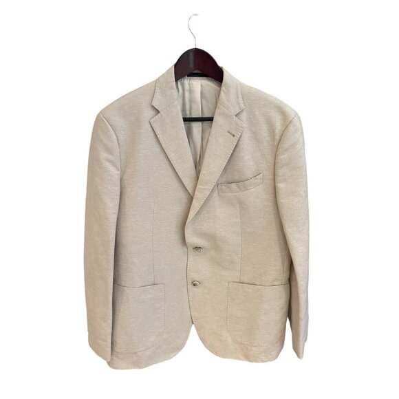 Joe Black Mens Linen Blazer Beige White Fit Two Button Jacket - Picture 1 of 13